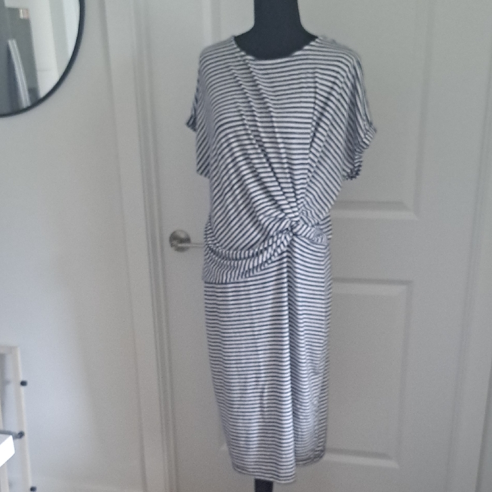 GAP Black and White Striped Midi Dress